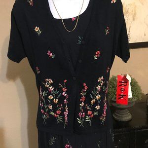 R&K Originals Black Dress Floral Embroidery 4P